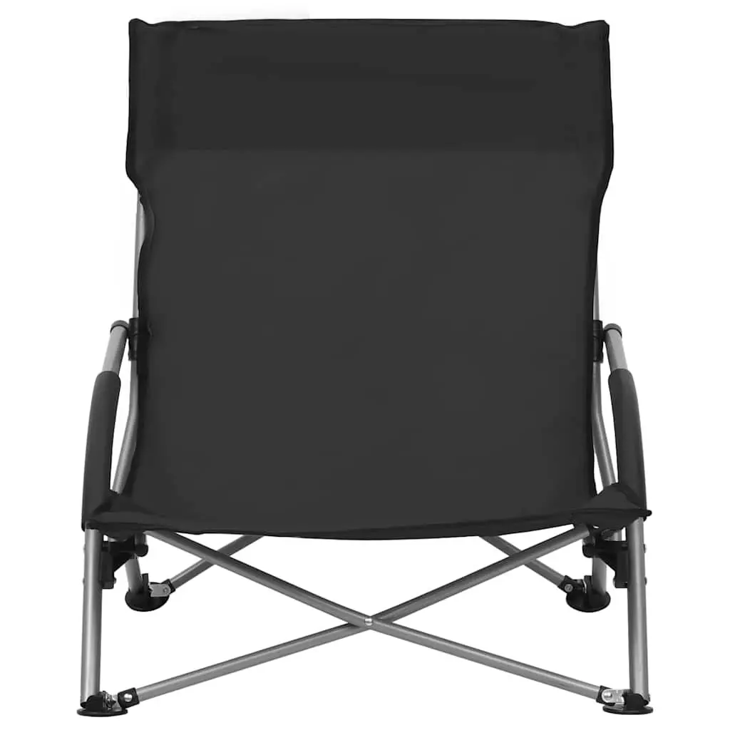 Folding Beach Chairs Set of 2 for Outdoor Use Black Portable Lightweight Camping Garden Seating