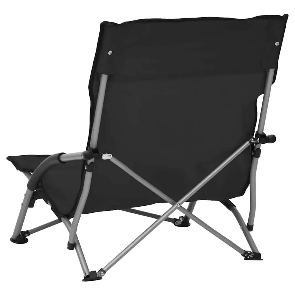 Folding Beach Chairs Set of 2 for Outdoor Use Black Portable Lightweight Camping Garden Seating