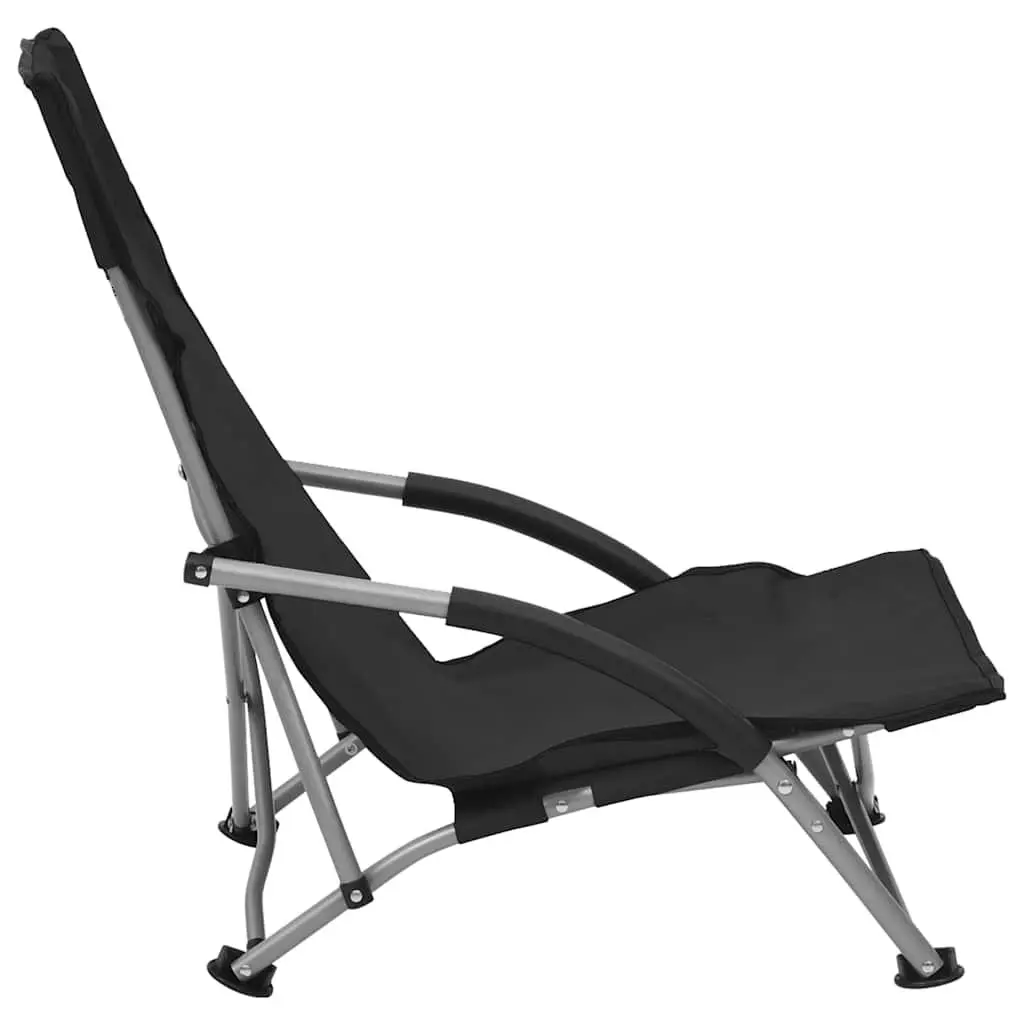 Folding Beach Chairs Set of 2 for Outdoor Use Black Portable Lightweight Camping Garden Seating