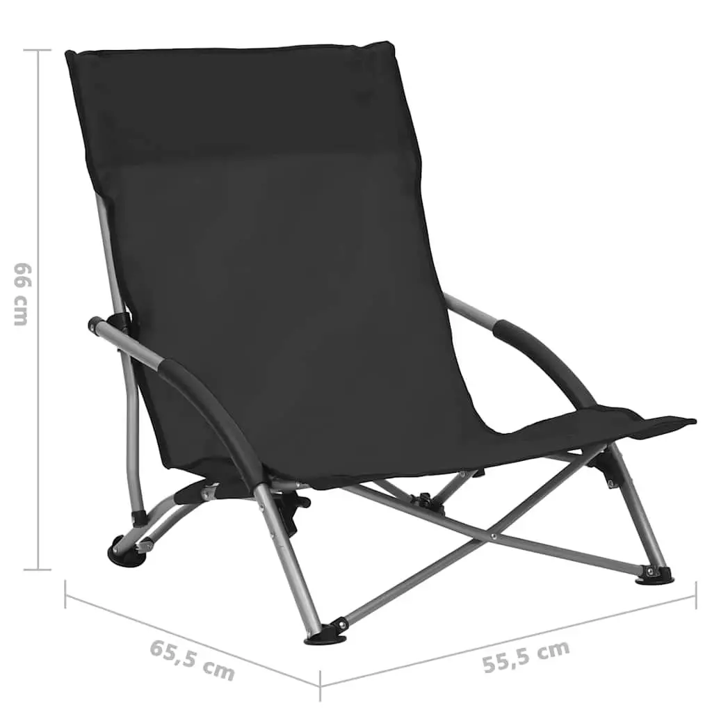 Folding Beach Chairs Set of 2 for Outdoor Use Black Portable Lightweight Camping Garden Seating