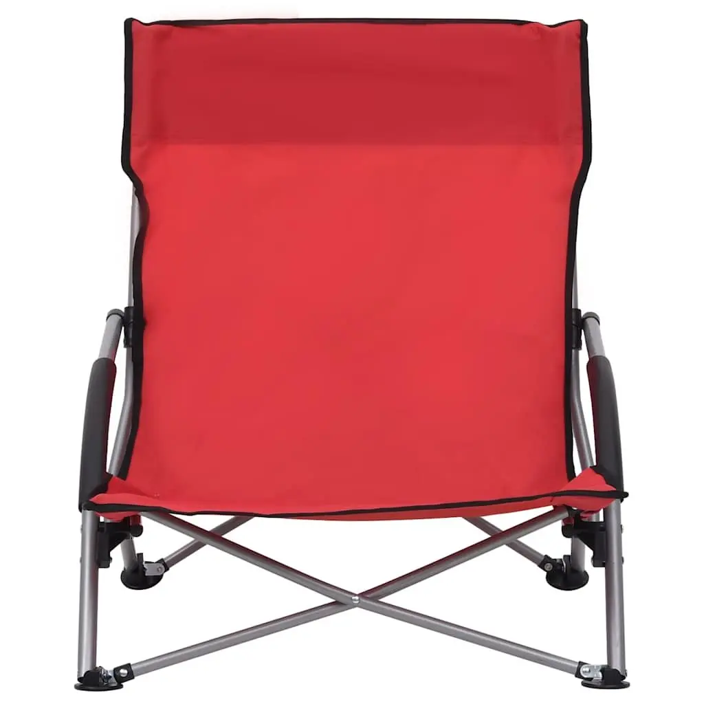 Folding Beach Chairs Outdoor Camping Red Oxford Fabric 2 Pieces