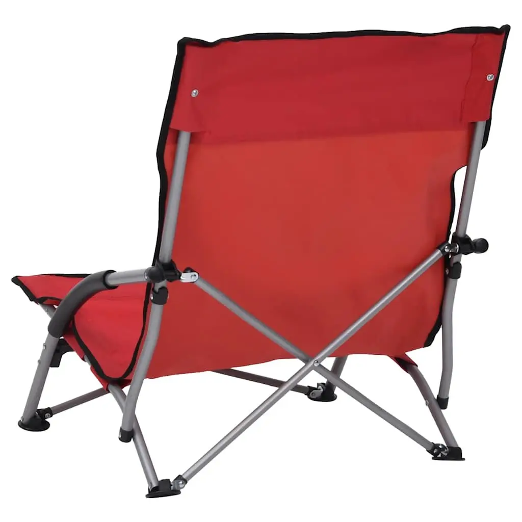 Folding Beach Chairs Outdoor Camping Red Oxford Fabric 2 Pieces
