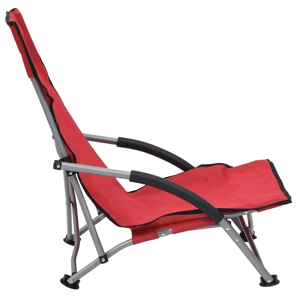 Folding Beach Chairs Outdoor Camping Red Oxford Fabric 2 Pieces