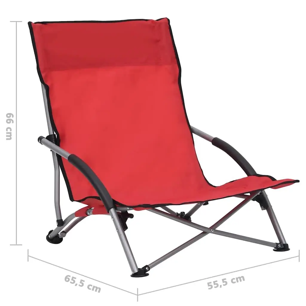 Folding Beach Chairs Outdoor Camping Red Oxford Fabric 2 Pieces