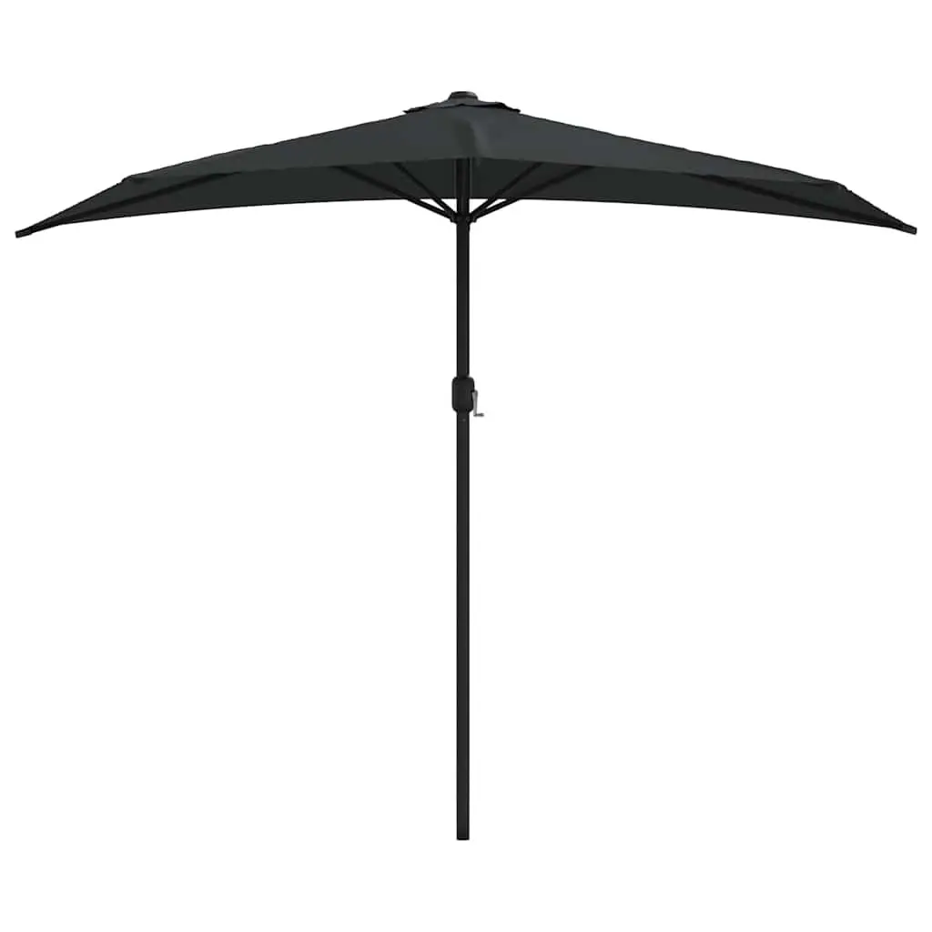 Half Round Balcony Parasol Outdoor Sunshade UV Protection Crank Mechanism Black