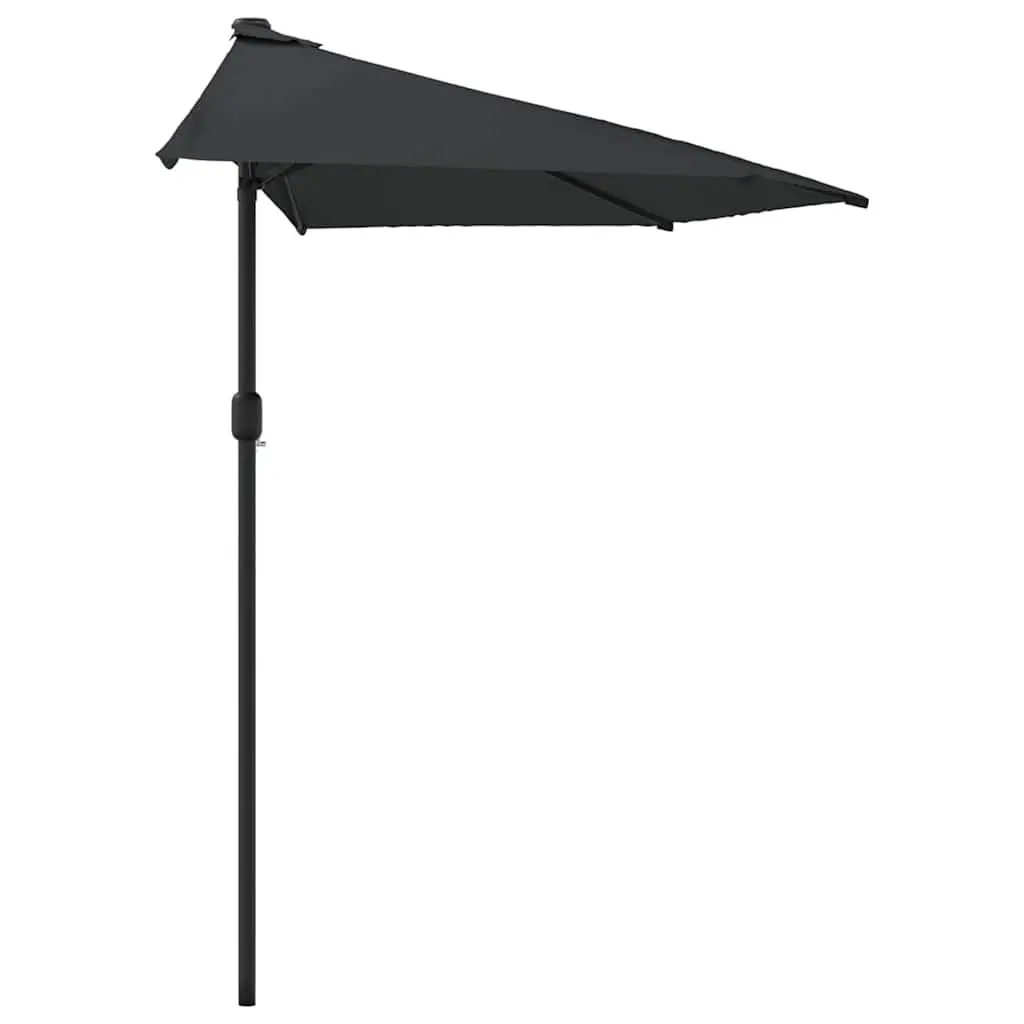 Half Round Balcony Parasol Outdoor Sunshade UV Protection Crank Mechanism Black