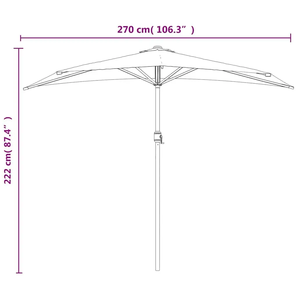 Half Round Balcony Parasol Outdoor Sunshade UV Protection Crank Mechanism Black