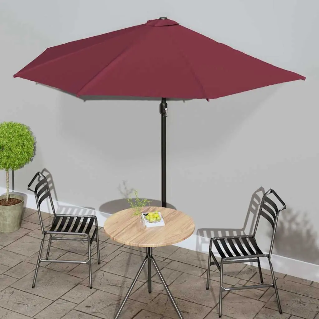 Half-Round Balcony Parasol Outdoor Shade Red UV Protective 300x155x223 cm Aluminium Pole Crank