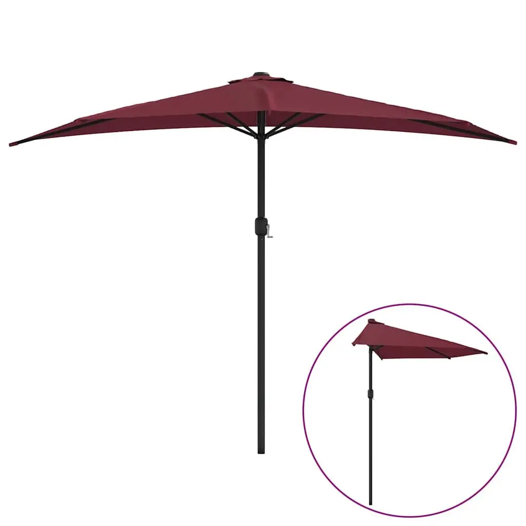 Half-Round Balcony Parasol Outdoor Shade Red UV Protective 300x155x223 cm Aluminium Pole Crank