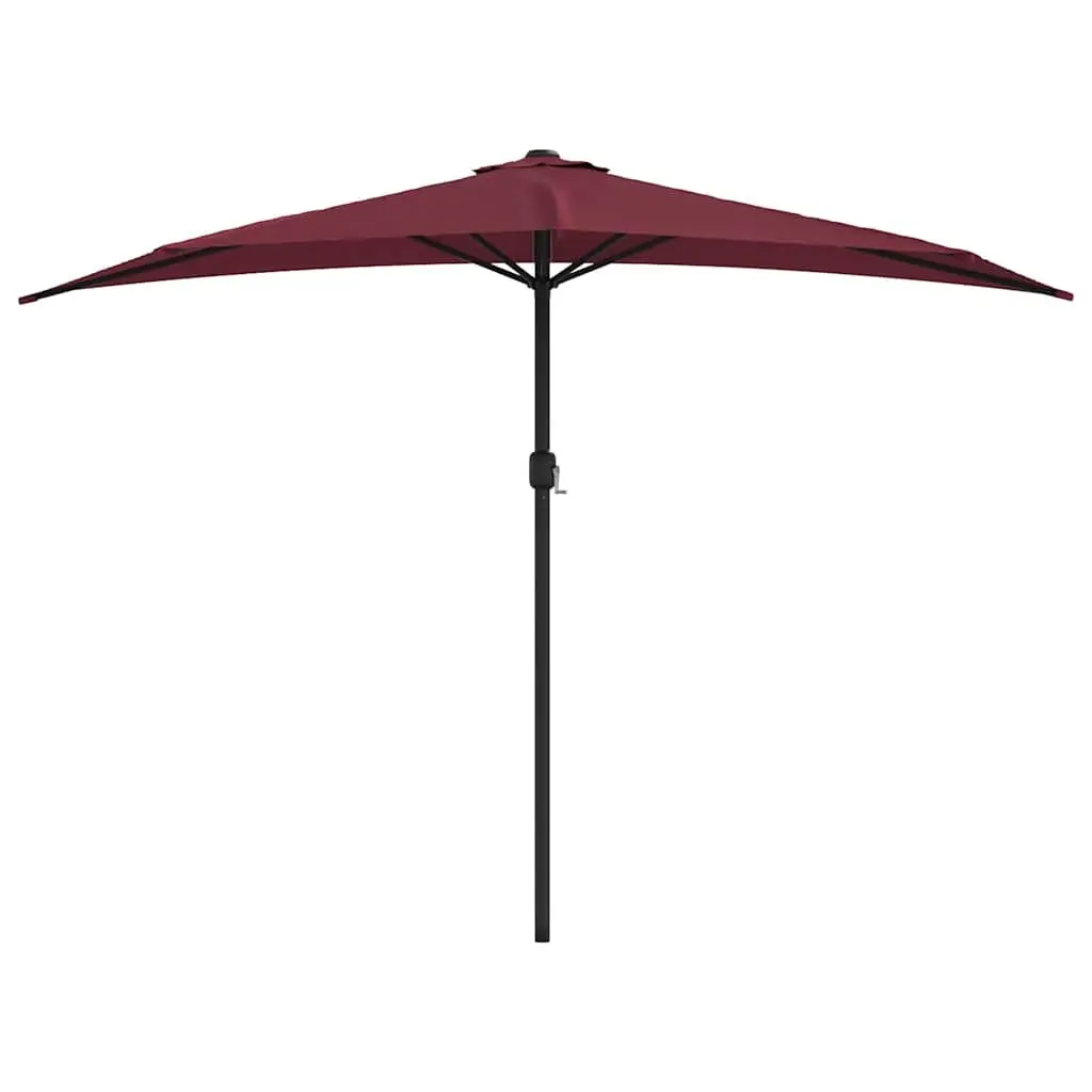 Half-Round Balcony Parasol Outdoor Shade Red UV Protective 300x155x223 cm Aluminium Pole Crank