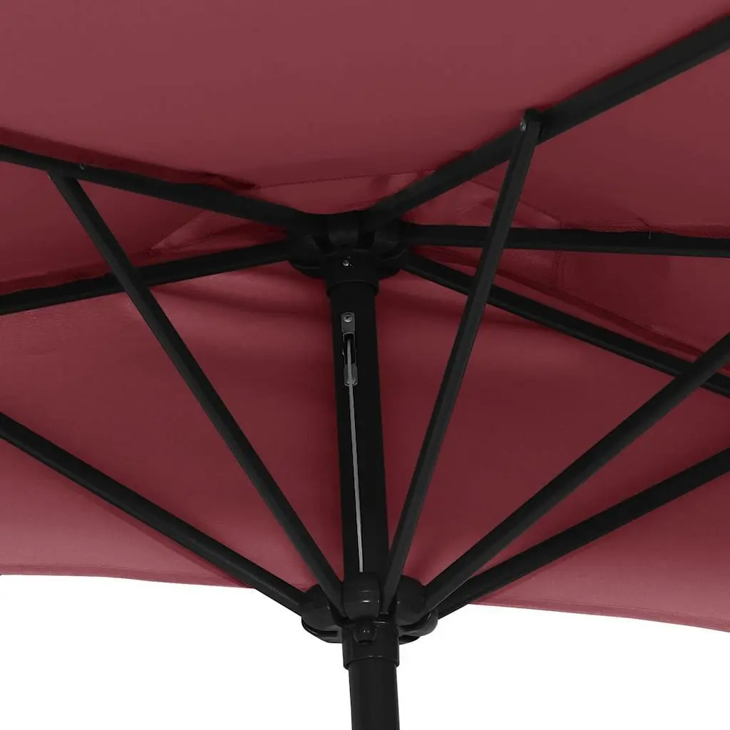 Half-Round Balcony Parasol Outdoor Shade Red UV Protective 300x155x223 cm Aluminium Pole Crank
