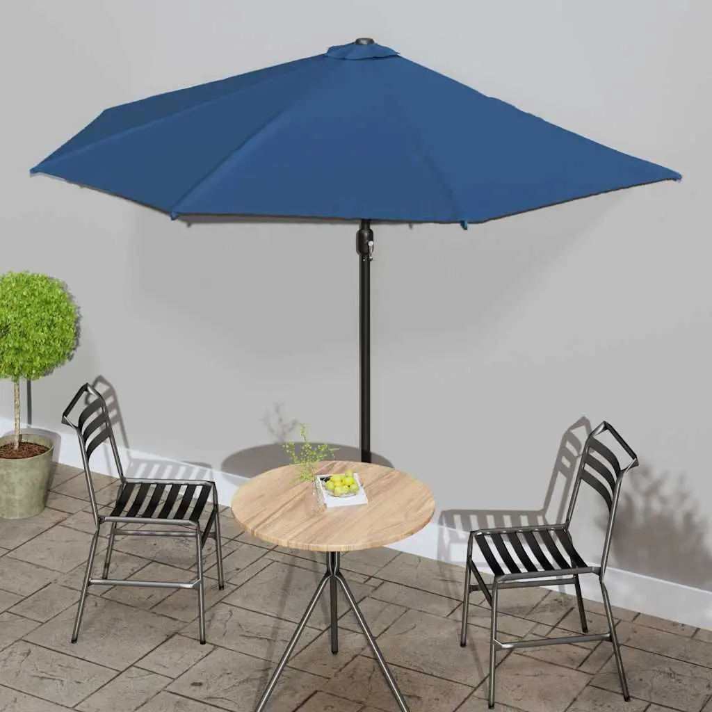 Half Round Balcony Parasol Outdoor Sun Shade UV Protection Crank Opening Blue