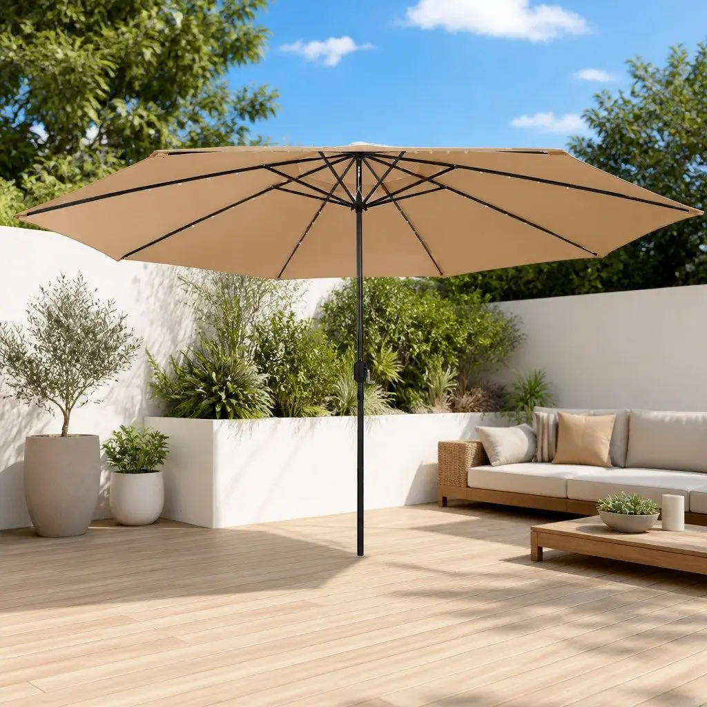 Garden Parasol 400cm Outdoor Use with LED Lights Taupe