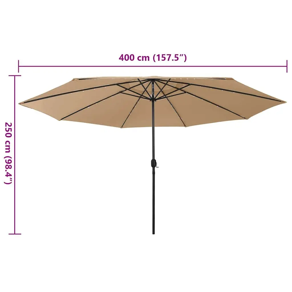 Garden Parasol 400cm Outdoor Use with LED Lights Taupe