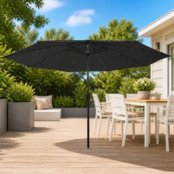 Garden Parasol 400cm LED Lights Outdoor Umbrella Shade Patio Canopy Black Crank