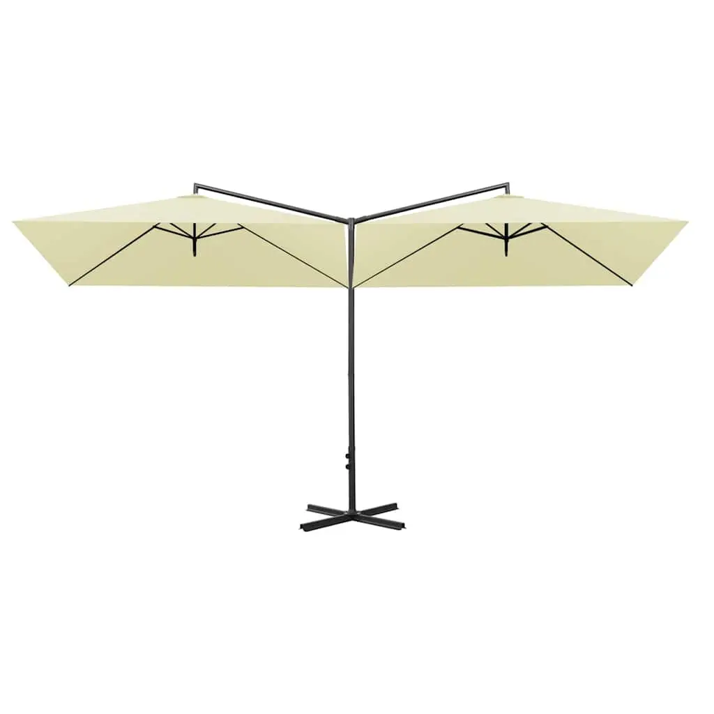 Double Garden Parasol Outdoor Sunshade Patio Umbrella Steel Pole Base 600x300cm