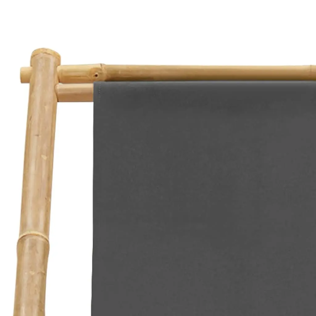 Deck Chair Bamboo Canvas Grey Outdoor Garden Beach Adjustable Folding Seating