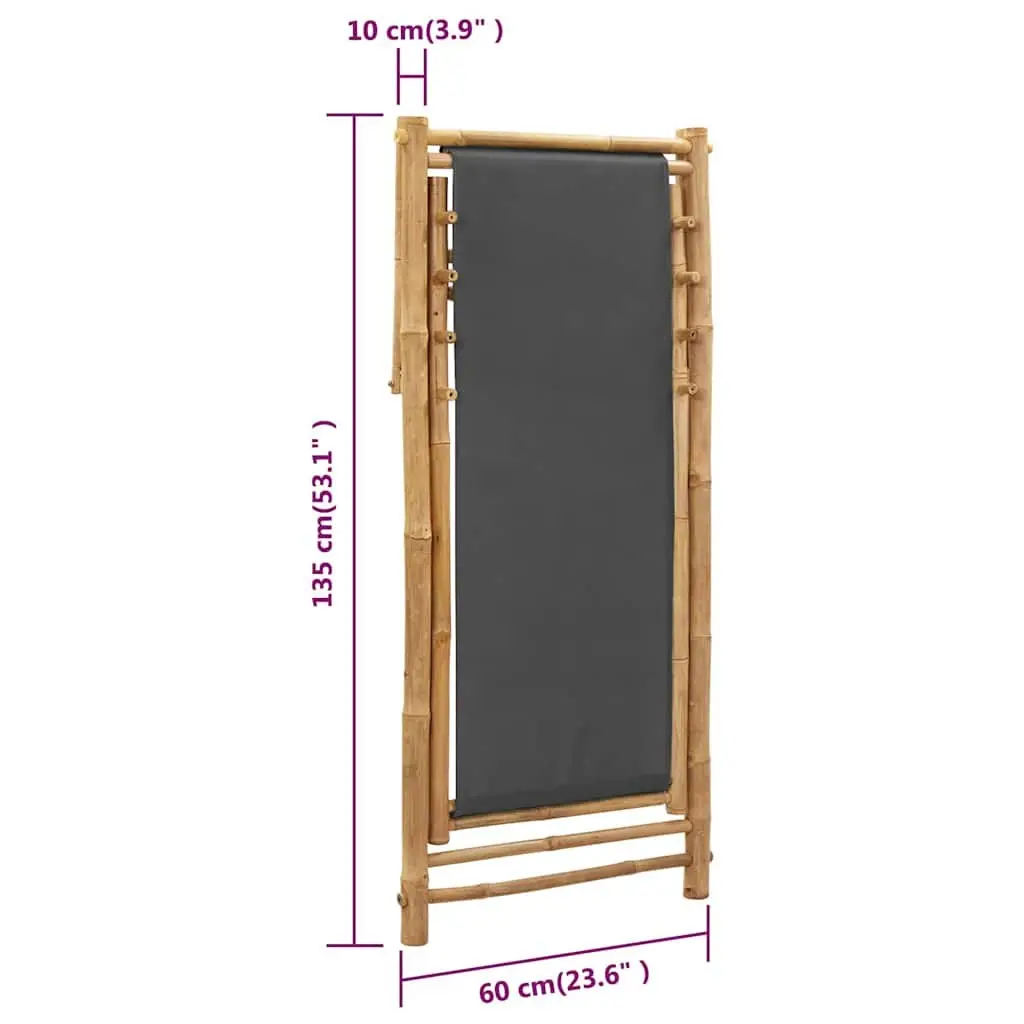 Deck Chair Bamboo Canvas Grey Outdoor Garden Beach Adjustable Folding Seating
