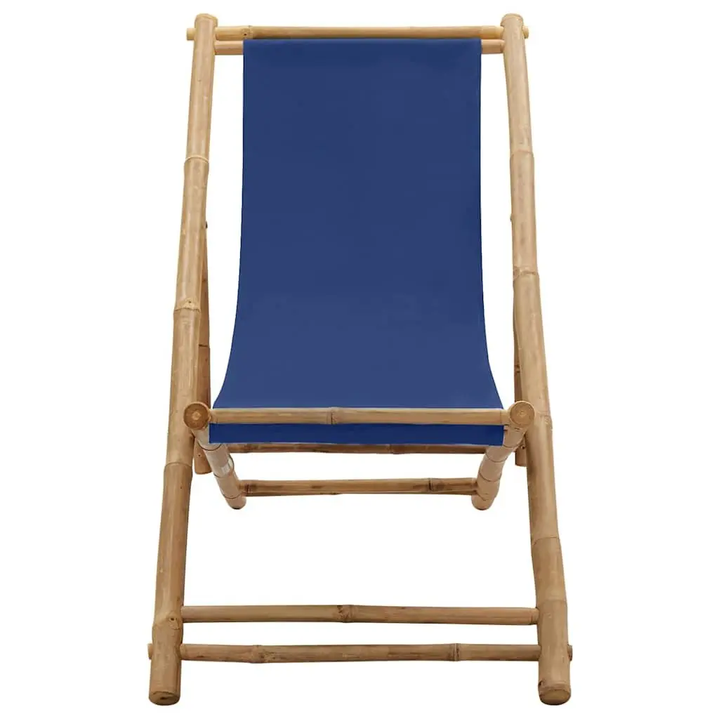 Deck Chair Bamboo Canvas Navy Blue Garden Beach Camping Outdoor Furniture Seat