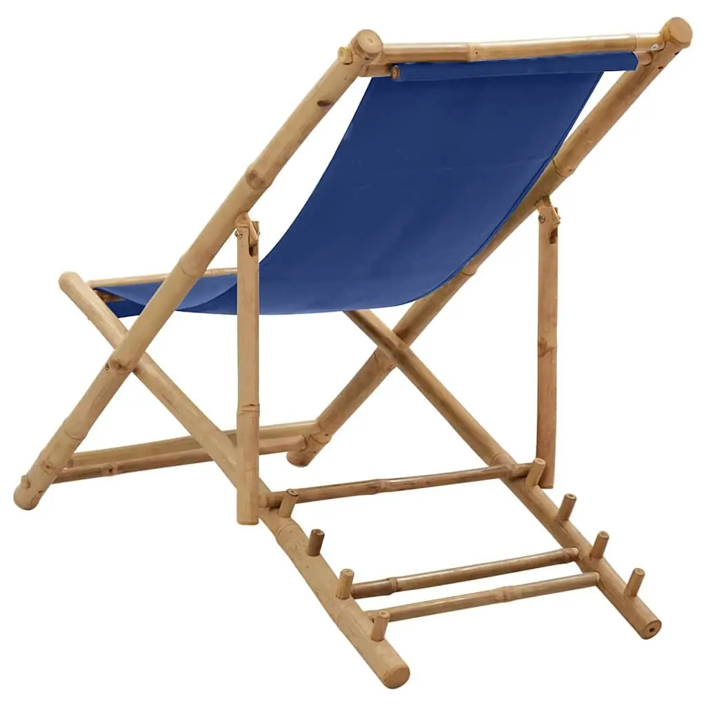 Deck Chair Bamboo Canvas Navy Blue Garden Beach Camping Outdoor Furniture Seat