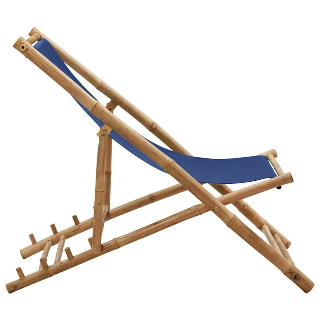 Deck Chair Bamboo Canvas Navy Blue Garden Beach Camping Outdoor Furniture Seat