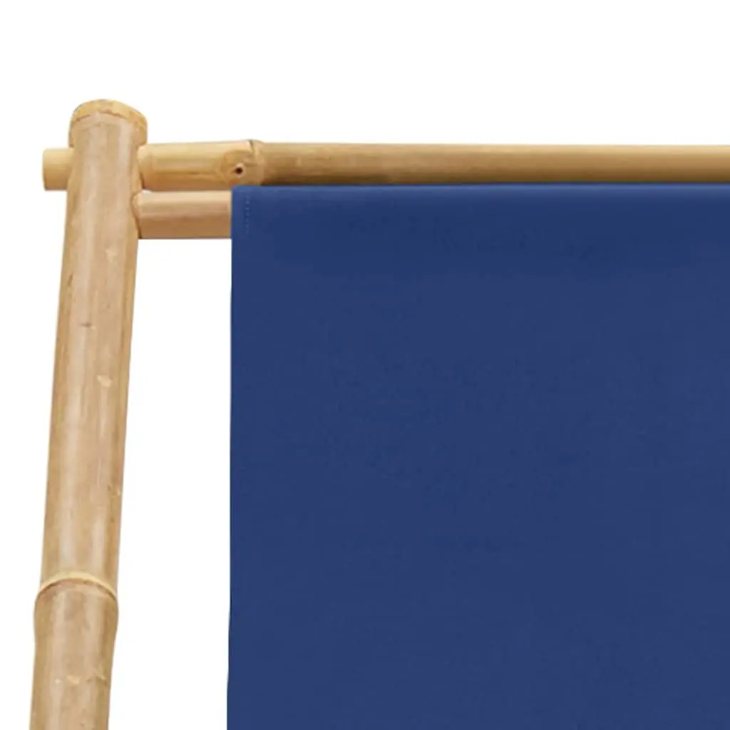 Deck Chair Bamboo Canvas Navy Blue Garden Beach Camping Outdoor Furniture Seat