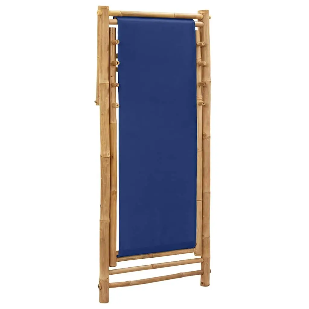 Deck Chair Bamboo Canvas Navy Blue Garden Beach Camping Outdoor Furniture Seat