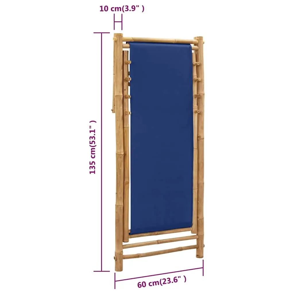 Deck Chair Bamboo Canvas Navy Blue Garden Beach Camping Outdoor Furniture Seat