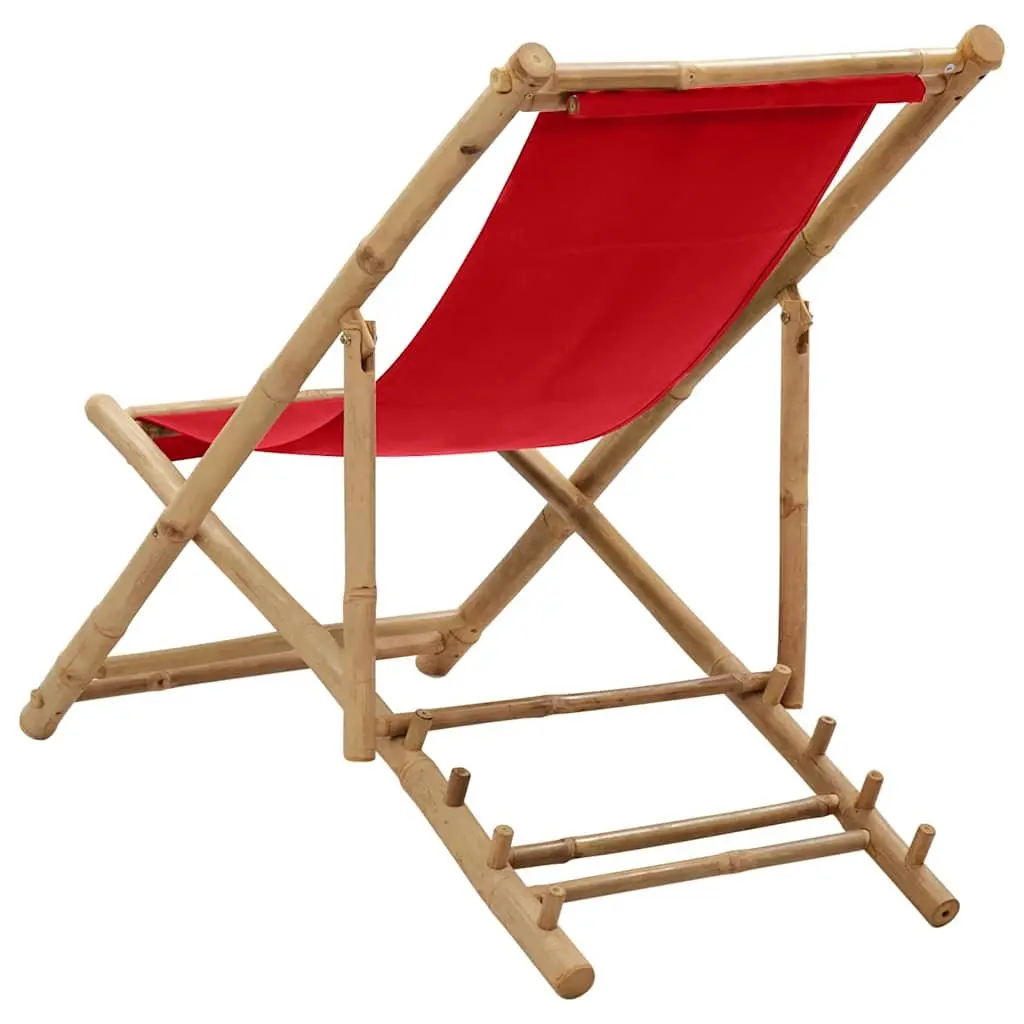 Deck Chair for Garden Beach Camping Red Bamboo Canvas 4-Position