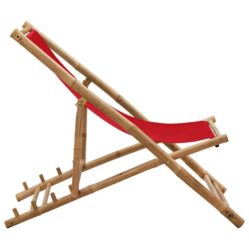 Deck Chair for Garden Beach Camping Red Bamboo Canvas 4-Position