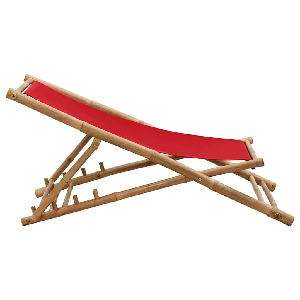 Deck Chair for Garden Beach Camping Red Bamboo Canvas 4-Position