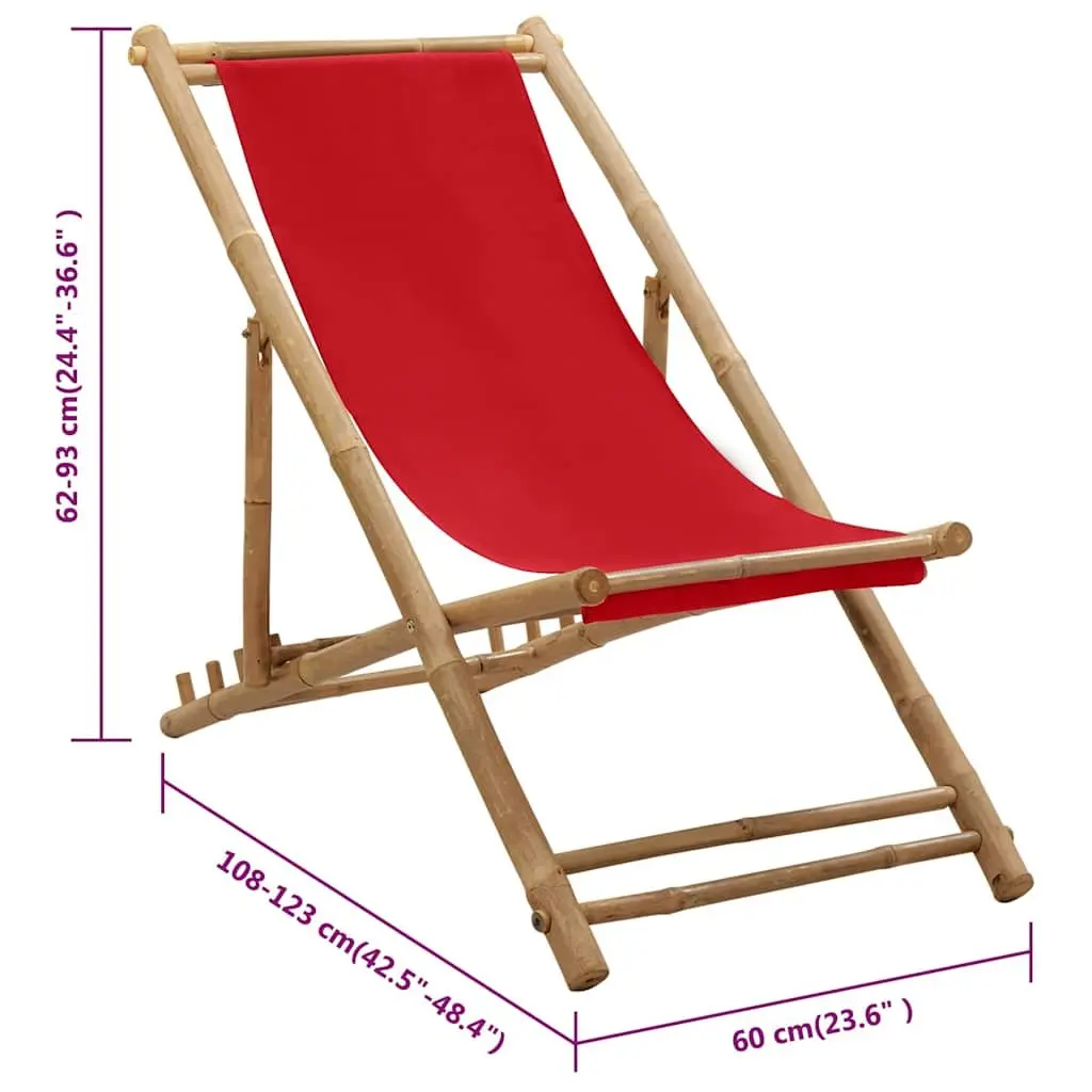 Deck Chair for Garden Beach Camping Red Bamboo Canvas 4-Position