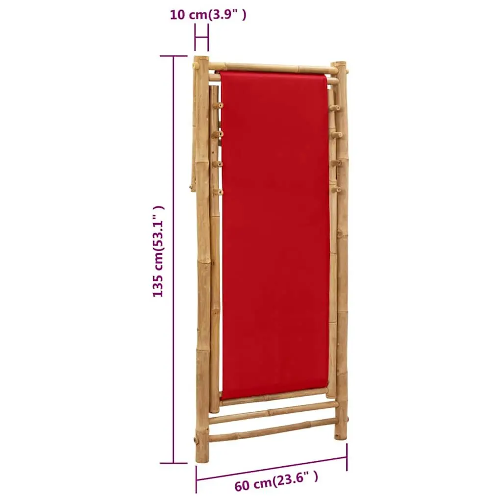 Deck Chair for Garden Beach Camping Red Bamboo Canvas 4-Position
