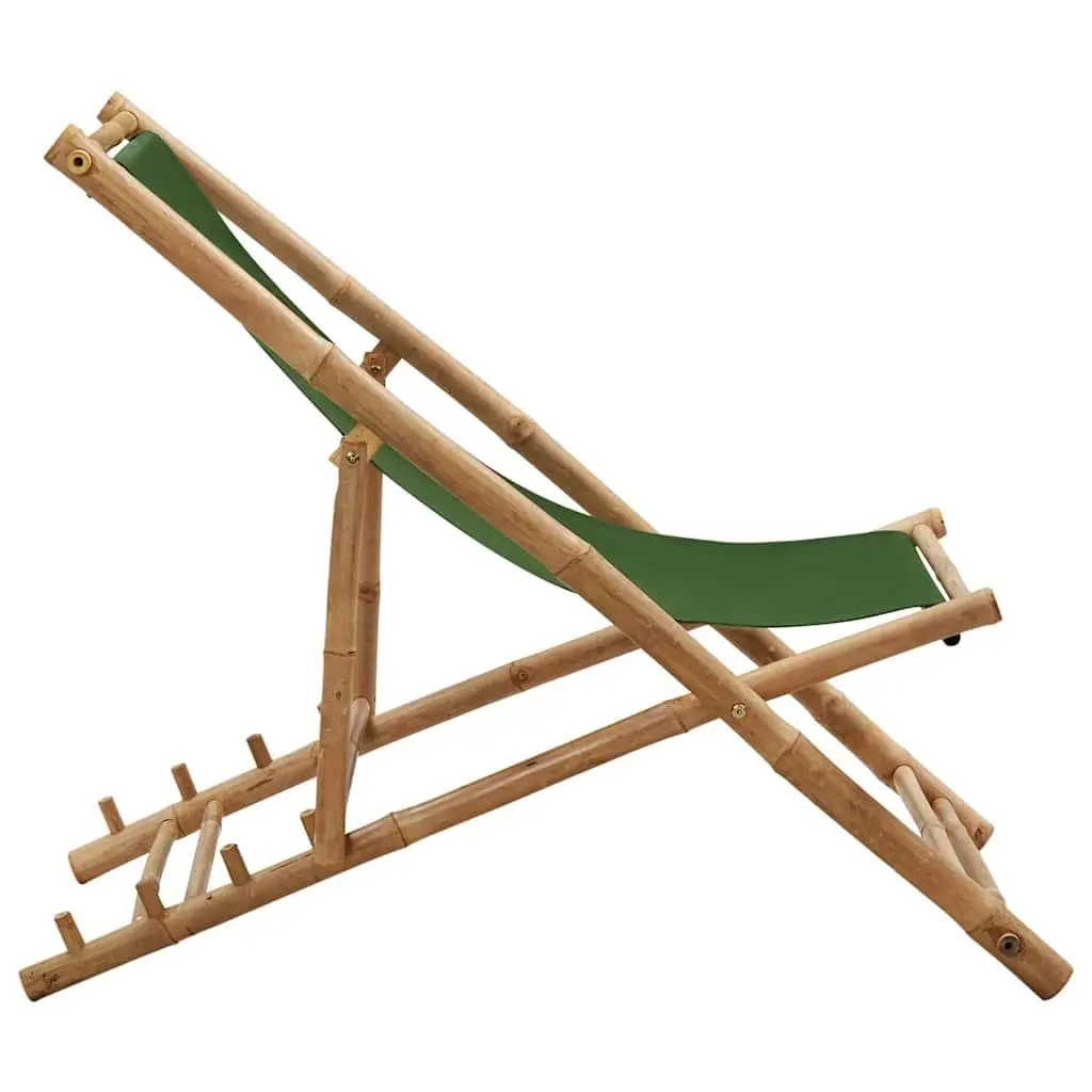 Bamboo Canvas Green Deck Chair, Adjustable