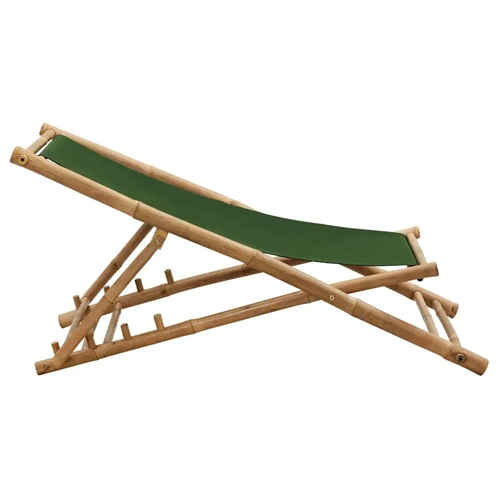 Bamboo Canvas Green Deck Chair, Adjustable