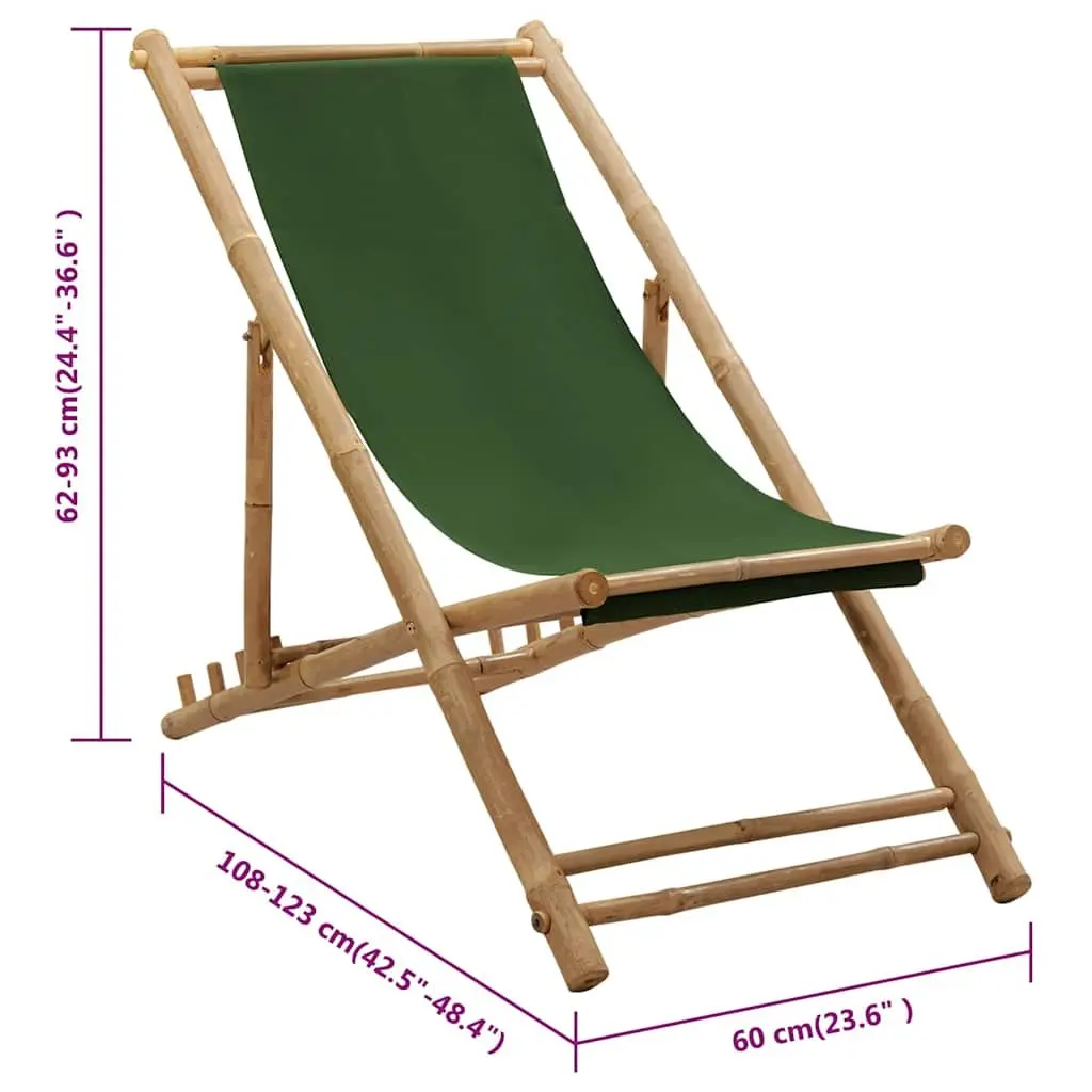 Bamboo Canvas Green Deck Chair, Adjustable