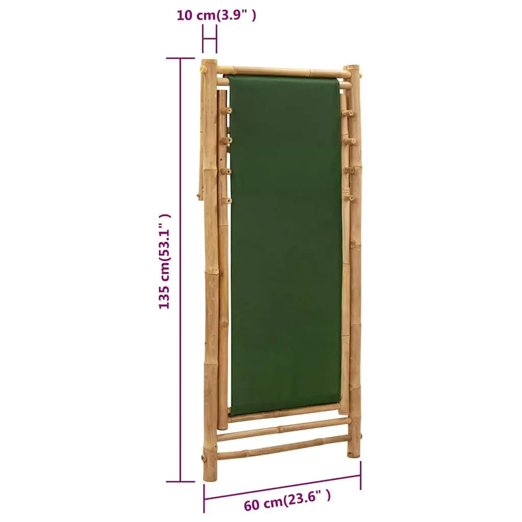 Bamboo Canvas Green Deck Chair, Adjustable