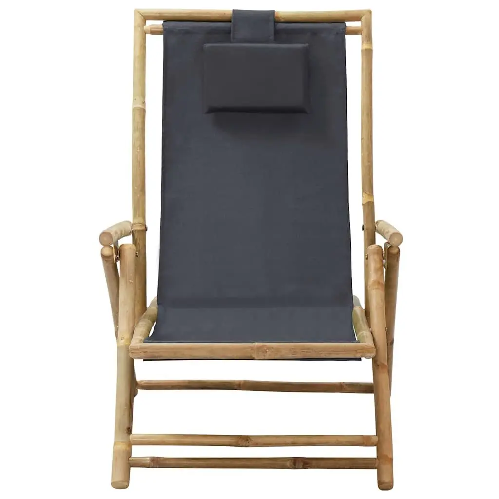 Outdoor Reclining Chair Garden Seating Grey Fabric Bamboo Frame
