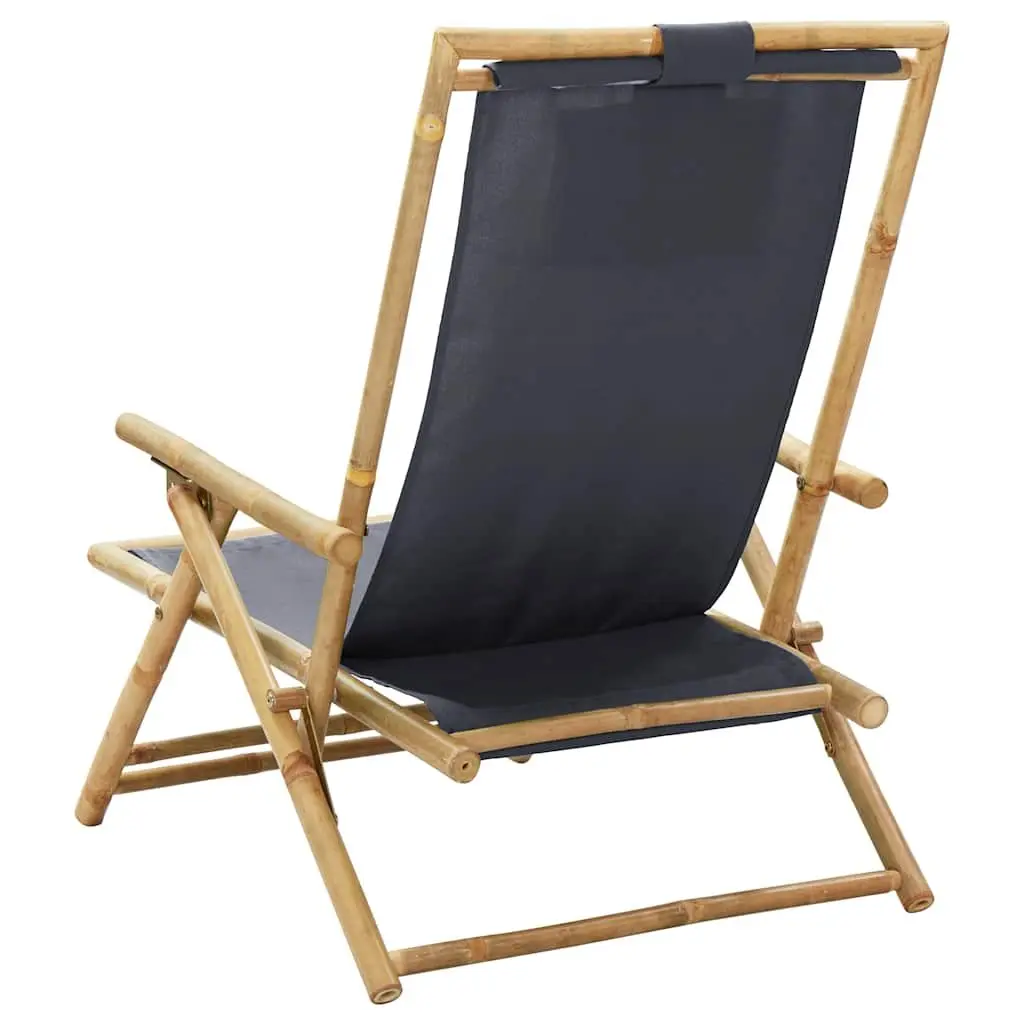 Outdoor Reclining Chair Garden Seating Grey Fabric Bamboo Frame