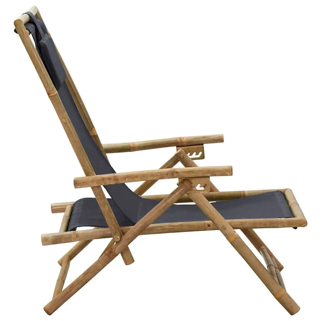 Outdoor Reclining Chair Garden Seating Grey Fabric Bamboo Frame