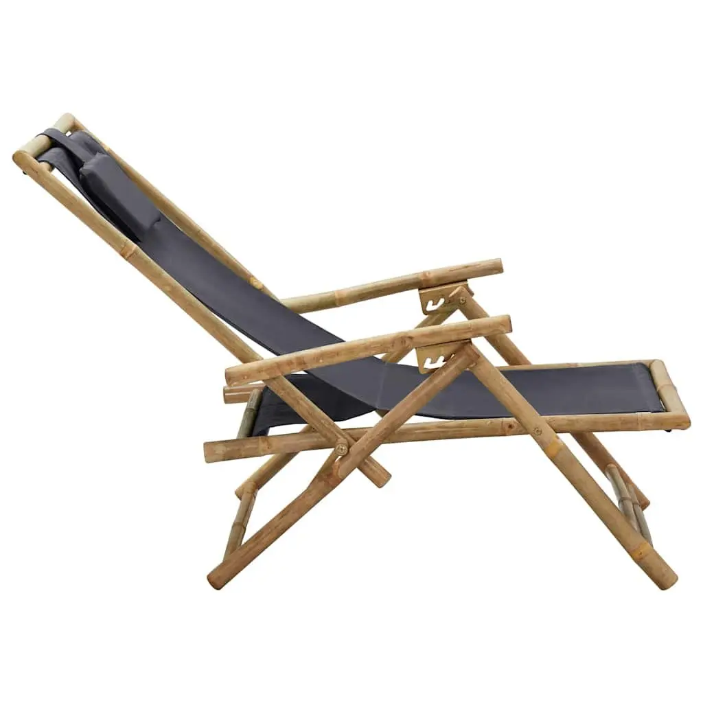 Outdoor Reclining Chair Garden Seating Grey Fabric Bamboo Frame