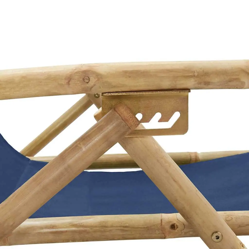 Outdoor Reclining Chair Folding Garden Seating Bamboo Fabric Blue Adjustable