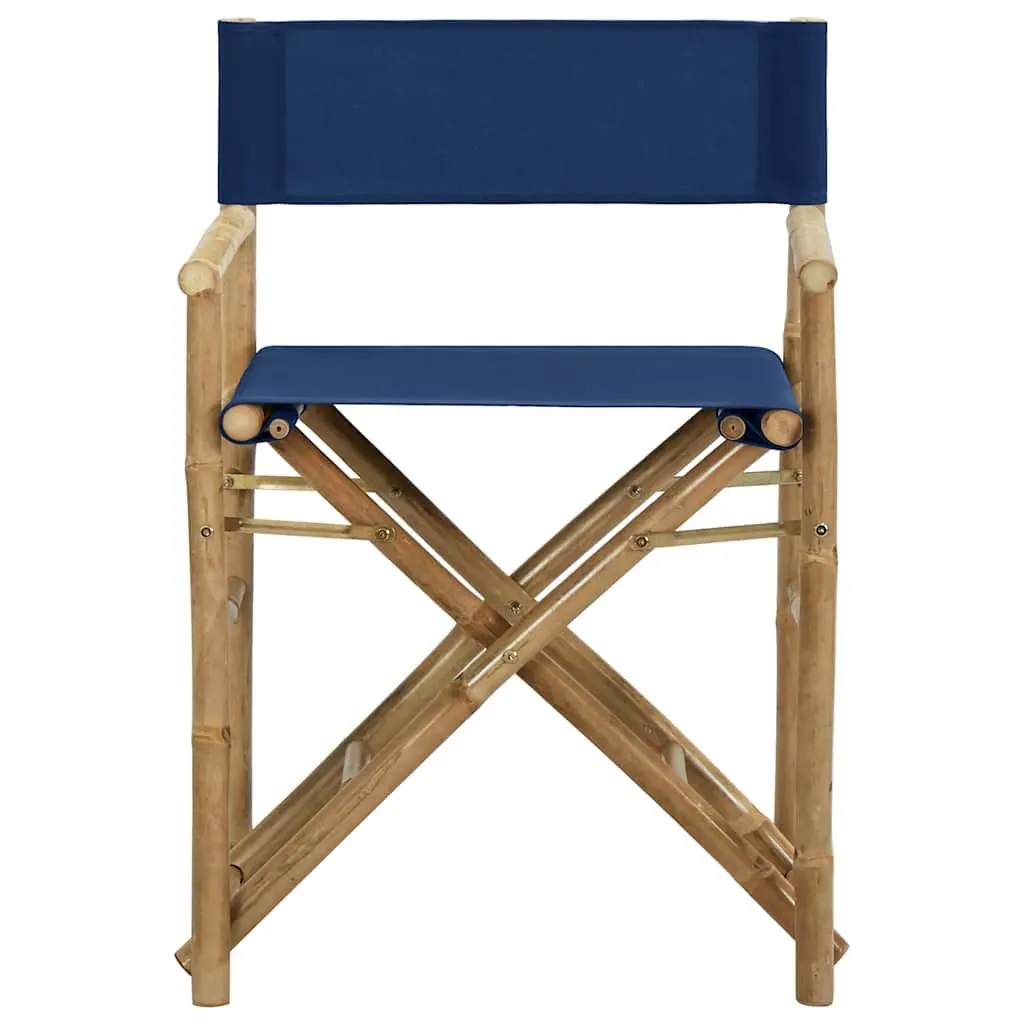 Folding Director's Chairs 2 pcs Blue Outdoor Garden Seating Bamboo Fabric Patio