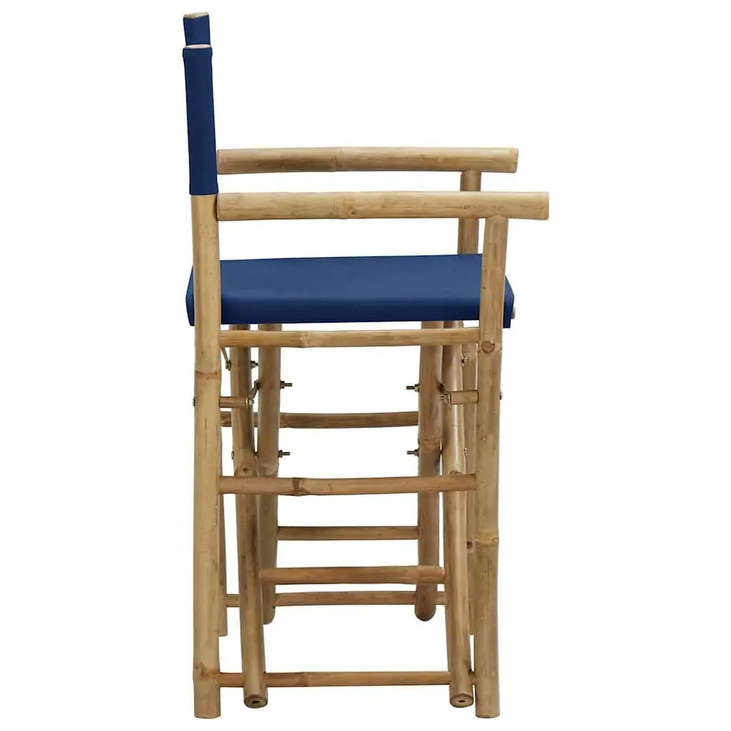 Folding Director's Chairs 2 pcs Blue Outdoor Garden Seating Bamboo Fabric Patio