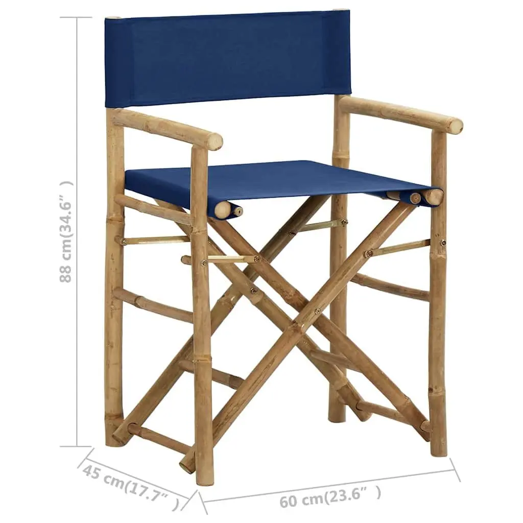 Folding Director's Chairs 2 pcs Blue Outdoor Garden Seating Bamboo Fabric Patio