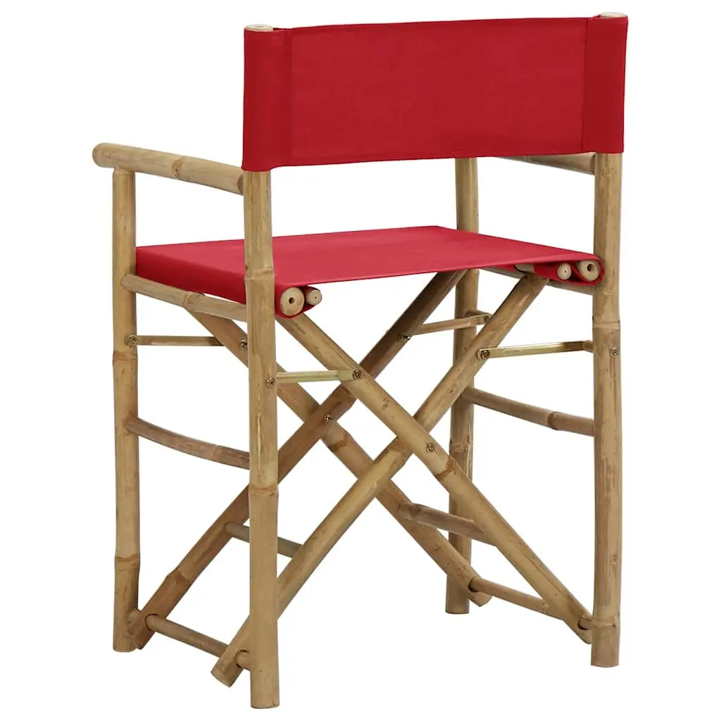 Folding Director's Chairs 2 pcs Red Bamboo Outdoor Garden Seating Patio