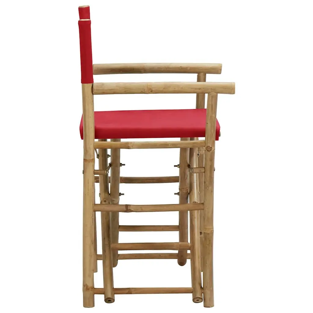 Folding Director's Chairs 2 pcs Red Bamboo Outdoor Garden Seating Patio