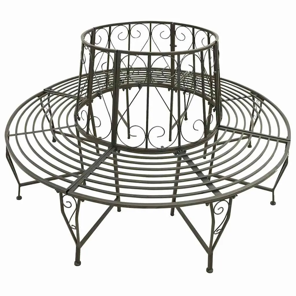 Outdoor Tree Bench Half Round 160cm Grey Steel Garden Circular Seating Enclosure