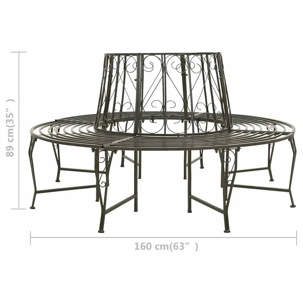 Outdoor Tree Bench Half Round 160cm Grey Steel Garden Circular Seating Enclosure