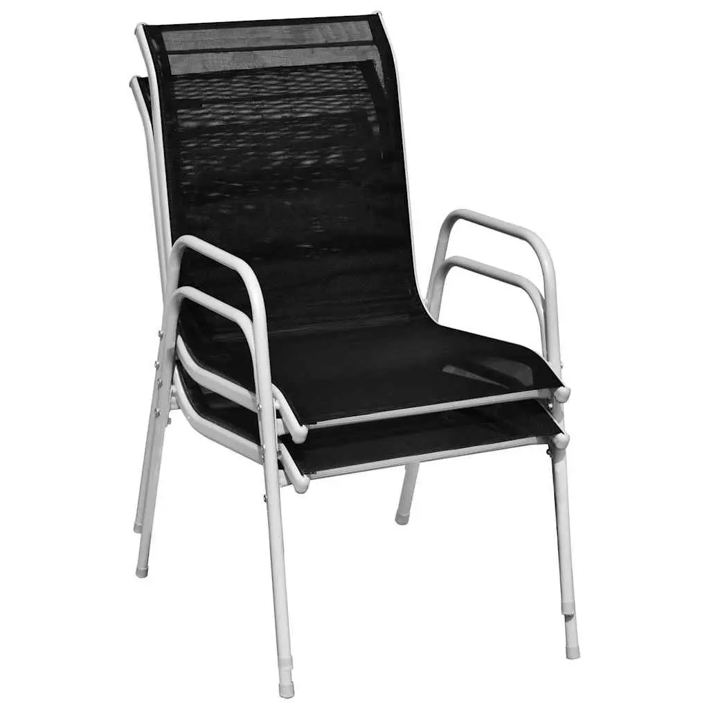 Stackable Outdoor Chairs Set 2 pcs Garden Patio Seating Steel Frame Black